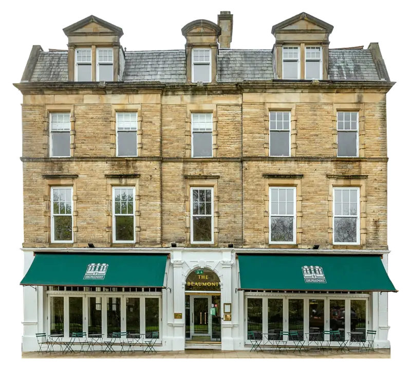The Beaumont’s Victorian stone façade with green awnings